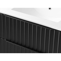 Wiszący zestaw szafka z umywalką 60 cm Astor AMY czarny ryflowany, nowoczesny design, czarne uchwyty