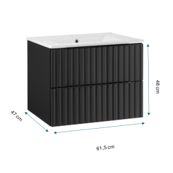 Wiszący zestaw szafka z umywalką 60 cm Astor AMY czarny ryflowany, nowoczesny design, czarne uchwyty
