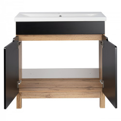 Zestaw Astor Alma: Szafka stojąca z umywalką 80 cm, Czarny Wotan, Drzwiczki