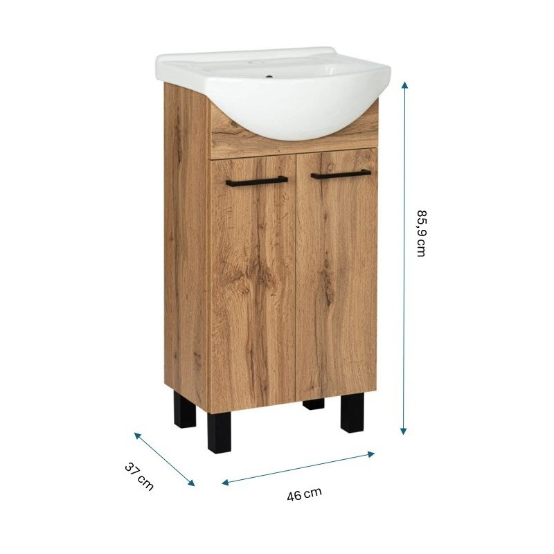 Zestaw szafka z umywalką Astor LUPO WOTAN 45 cm drzwiczki czarne uchwyty