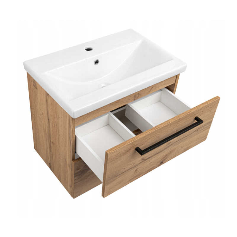 Zestaw łazienkowy ASTOR szafka wisząca z umywalką ASTER 60cm dąb wotan