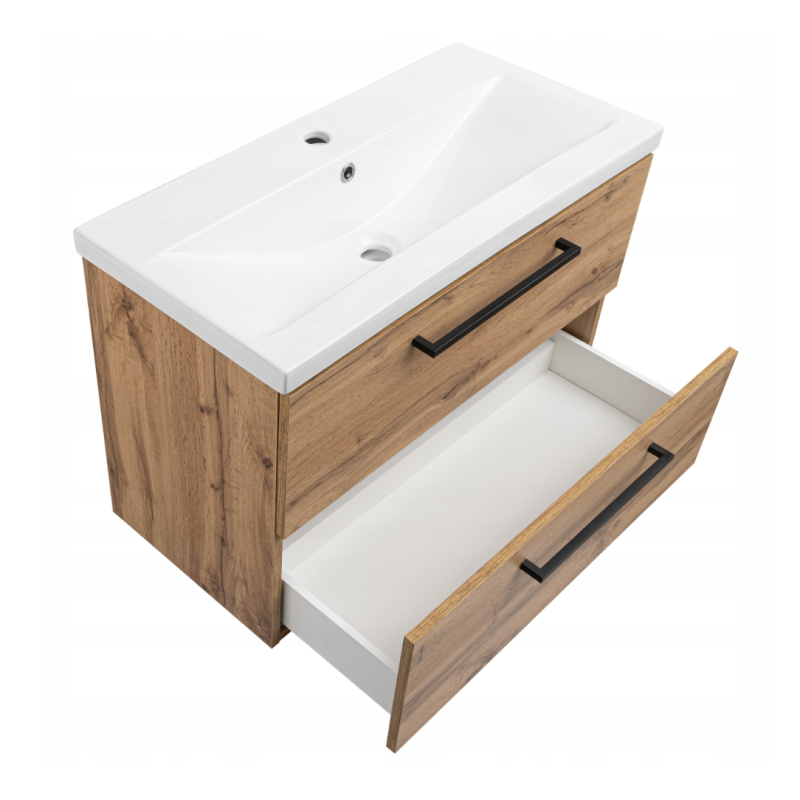 Zestaw łazienkowy ASTOR szafka wisząca z umywalką ASTER 80cm dąb wotan