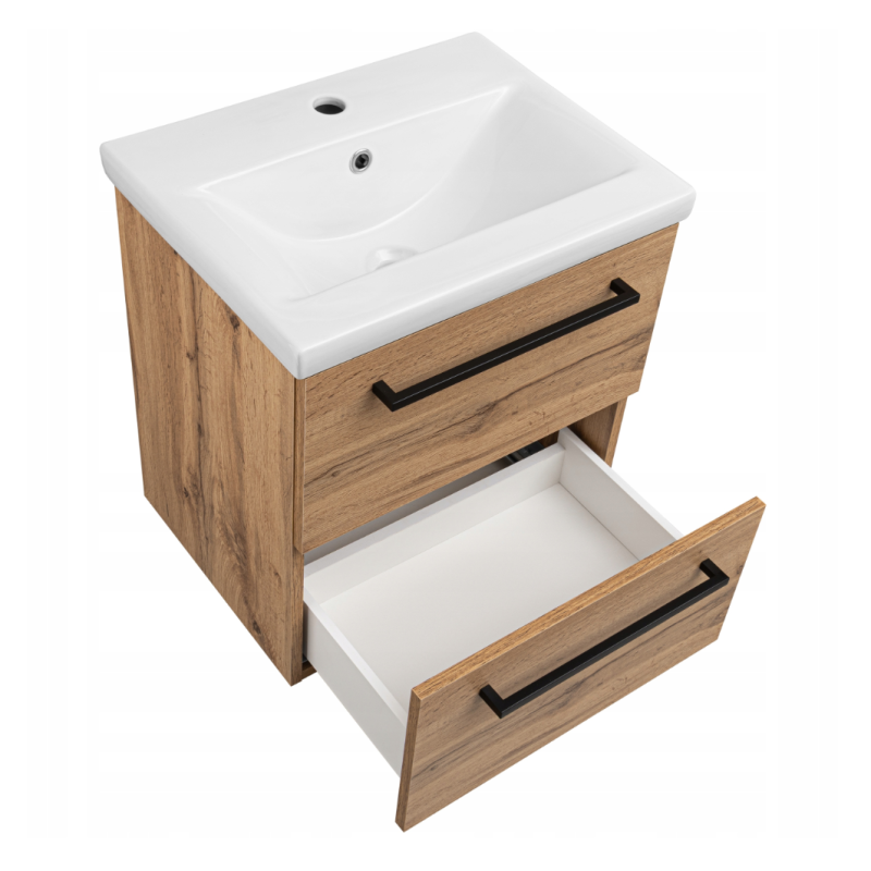 Zestaw łazienkowy ASTOR szafka wisząca z umywalką ASTER 50cm dąb wotan