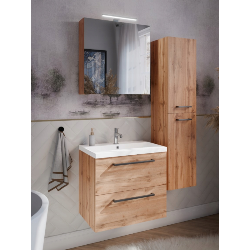 Zestaw łazienkowy ASTOR szafka wisząca z umywalką ASTER 60cm dąb wotan