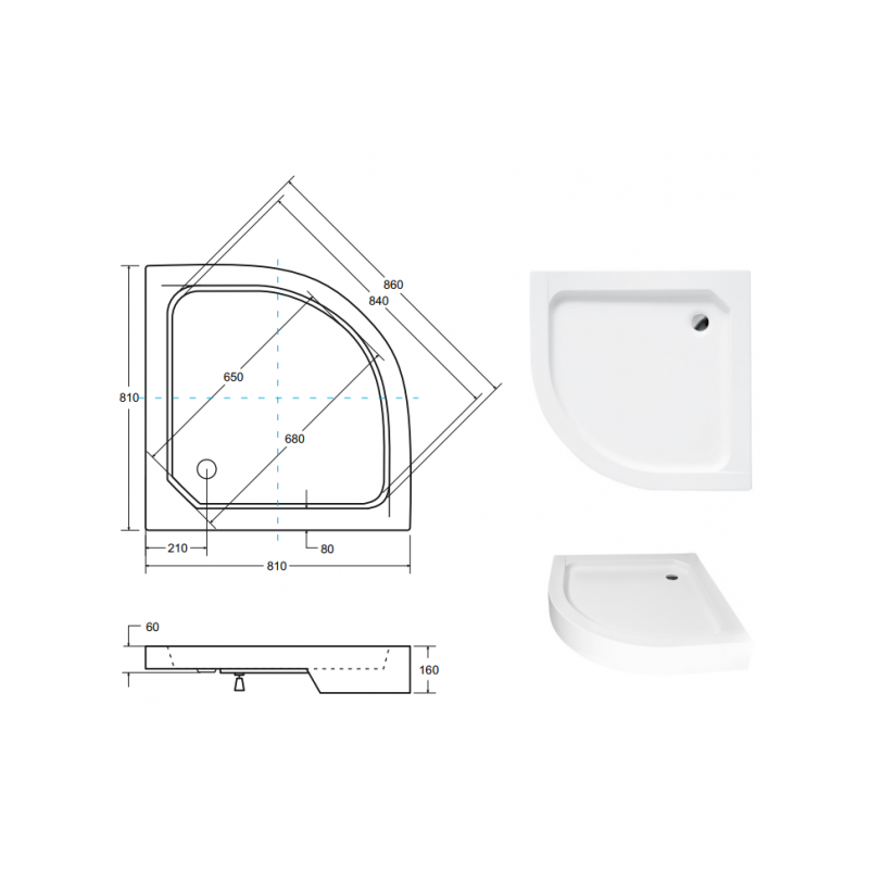 Besco brodzik półokrągły Alex czarny 80x80 z syfonem