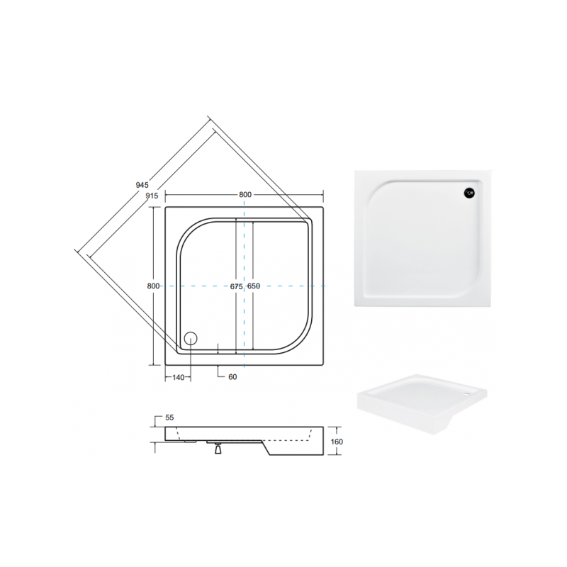 Besco brodzik kwadratowy Oskar czarny kamień 90x90 z syfonem