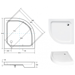 Besco brodzik półokrągły Alex czarny kamień 90x90 czarny z syfonem