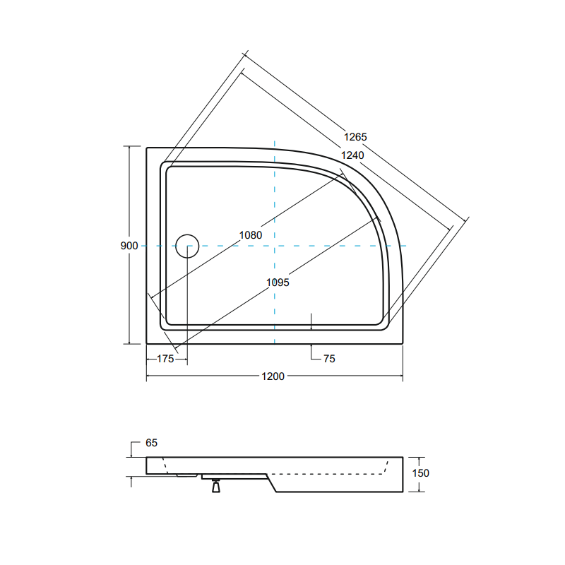 Besco brodzik asymetryczny Saturn prawy 120x90 z syfonem