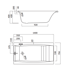 Cersanit Virgo 140x75 wanna prostokątna akrylowa, syfon nogi ręcznik
