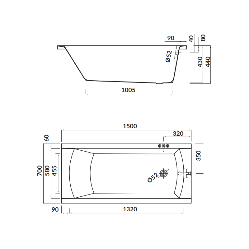 Cersanit wanna prostokątna Korat 150x70 z syfonem i nóżkami