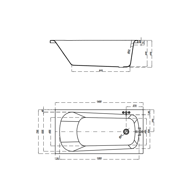 Cersanit wanna prostokątna Nao 150x70 z syfonem i nóżkami