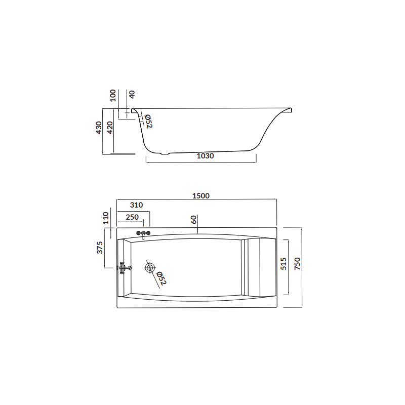 Cersanit wanna prostokątna Virgo 150x75 z syfonem i nóżkami