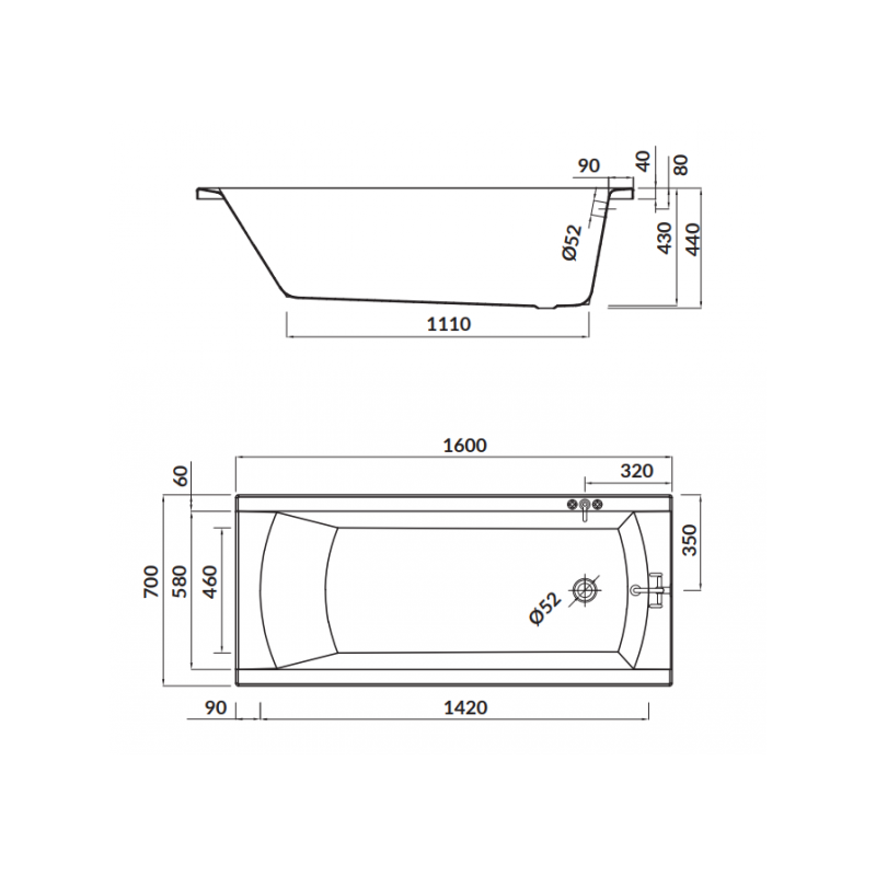 Cersanit wanna prostokątna Korat 160x70 z syfonem i nóżkami