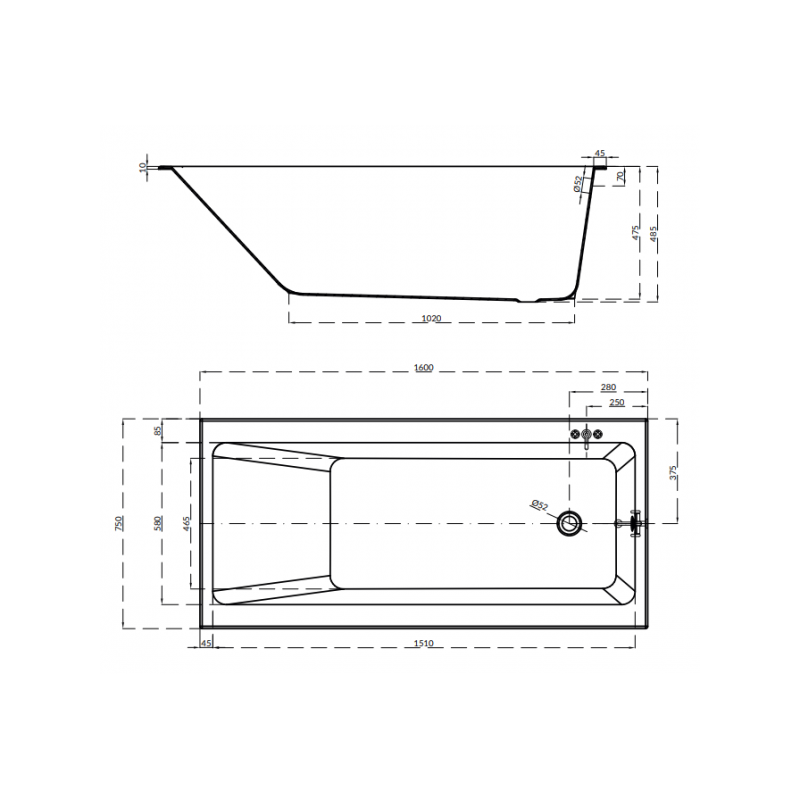Cersanit wanna prostokątna Crea Slim 160x75 z syfonem i nóżkami
