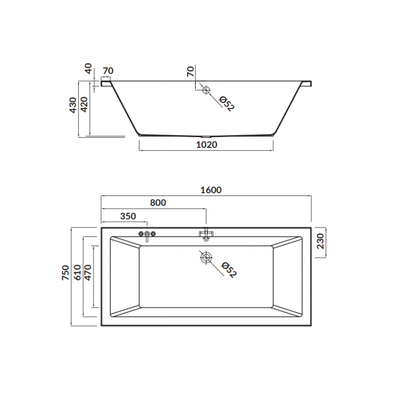 Cersanit wanna prostokątna Intro 160x75 z syfonem i nóżkami