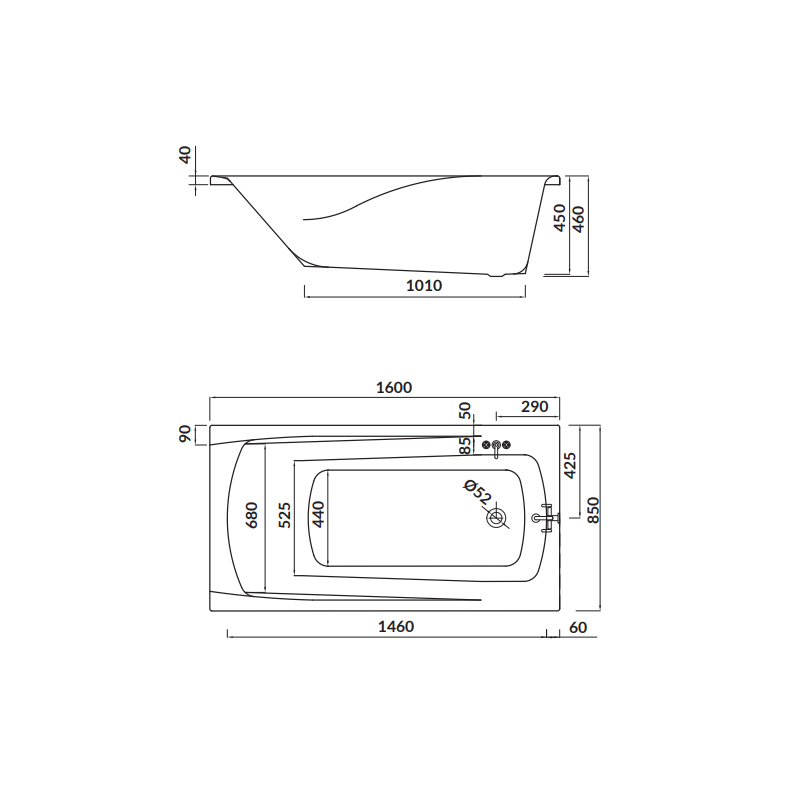 Cersanit wanna prostokątna Zen 160x85 z syfonem i nóżkami