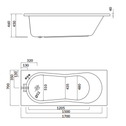 Cersanit wanna prostokątna Nike 170x70 z syfonem i nóżkami