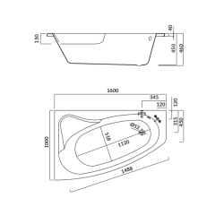 Cersanit wanna asymetryczna Sicilia New 160x100 lewa z syfonem i nóżkami