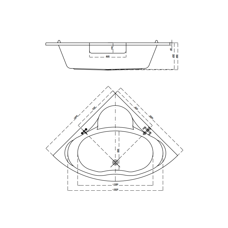 Cersanit wanna asymetryczna Venus 150x150 z syfonem i nóżkami