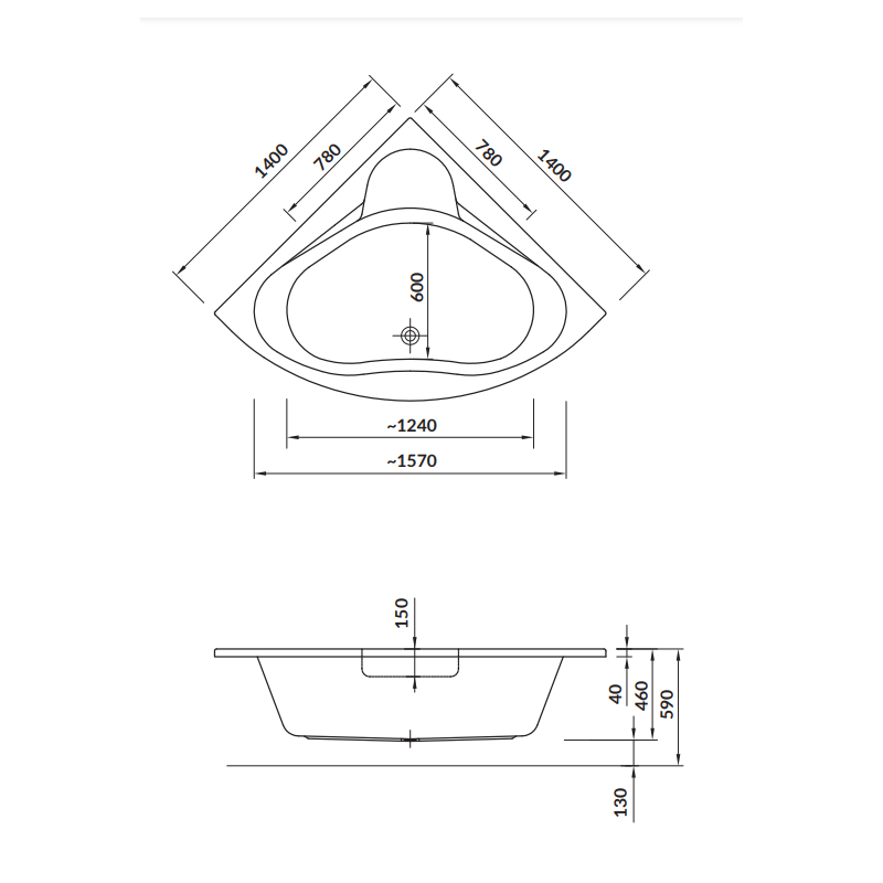 Cersanit wanna symetryczna Venus 140x140 z białą obudową, syfonem i nóżkami