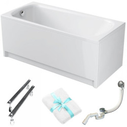 Cersanit wanna prostokątna Nao 150x70 z białą obudową, syfonem i nóżkami