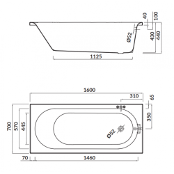 Cersanit wanna prostokątna Octavia 160x70 z białą obudową, syfonem i nóżkami