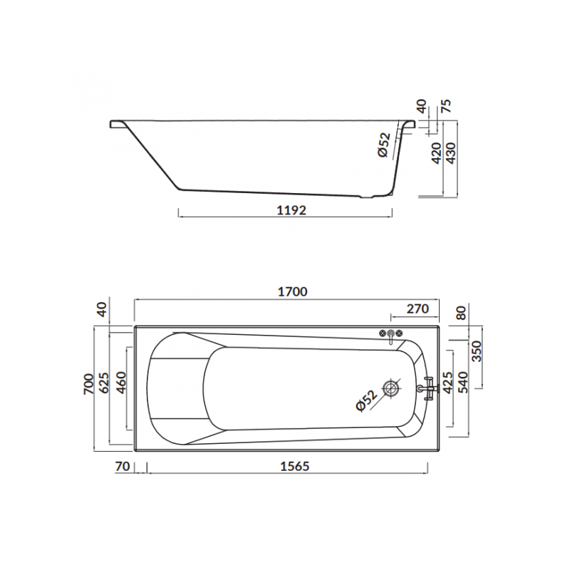 Cersanit wanna prostokątna Nao 170x70 z białą obudową, syfonem i nóżkami