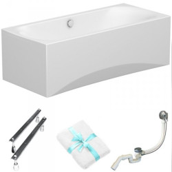 Cersanit wanna prostokątna City 180x80 z białą obudową, syfonem i nóżkami