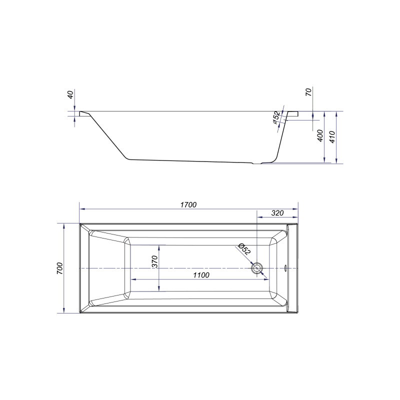 Cersanit Wanna Prostokątna Balinea 170X70 z białą obudową, syfonem i nóżkami
