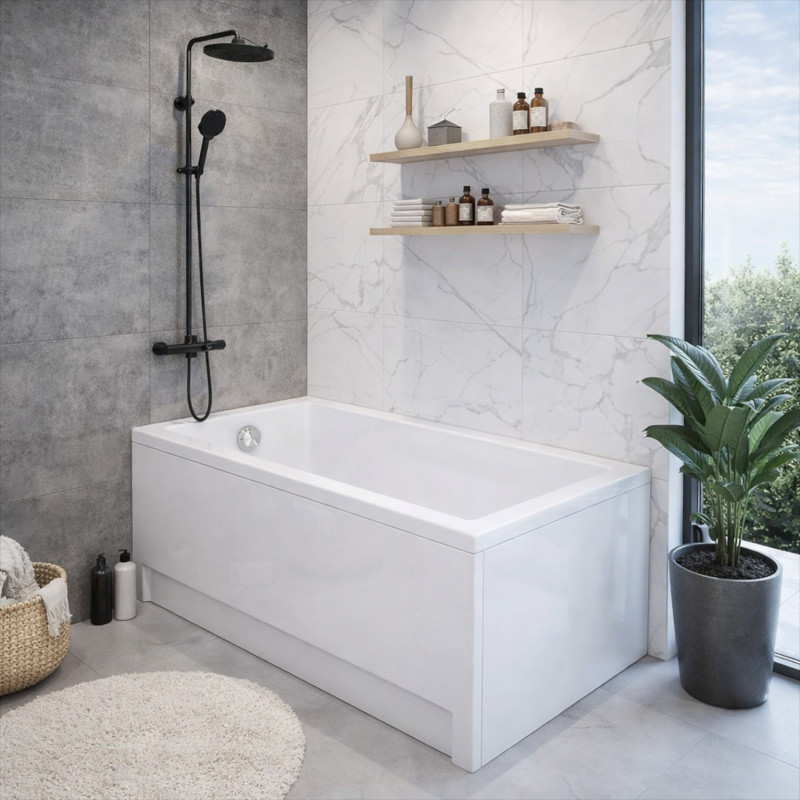 Cersanit Wanna prostokątna Balinea 150X70 z białą obudową, syfonem i nóżkami