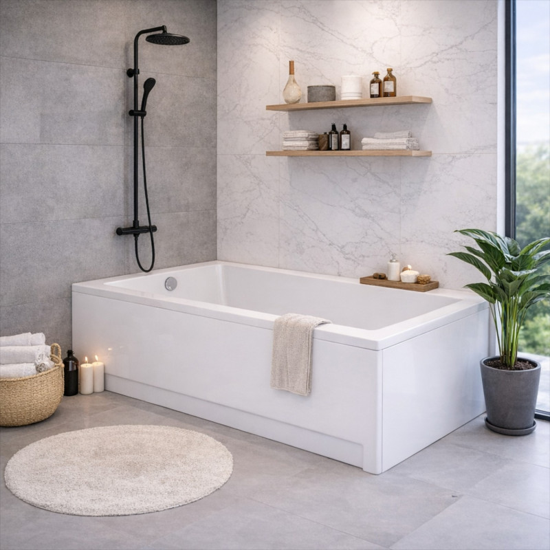 Cersanit Wanna Prostokątna Balinea 180X80 z białą obudową, syfonem i nóżkami