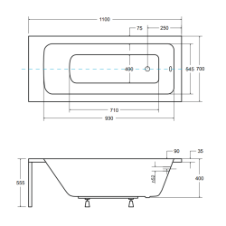 Besco wanna prostokątna Talia 110x70 z białą obudową, syfonem i nóżkami