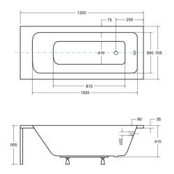 Besco wanna prostokątna Talia 120x70 z białą obudową, syfonem i nóżkami