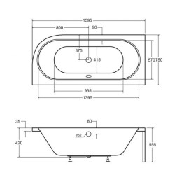 Besco wanna asymetryczna Avita lewa 160x75 z czarną obudową, syfonem i nóżkami