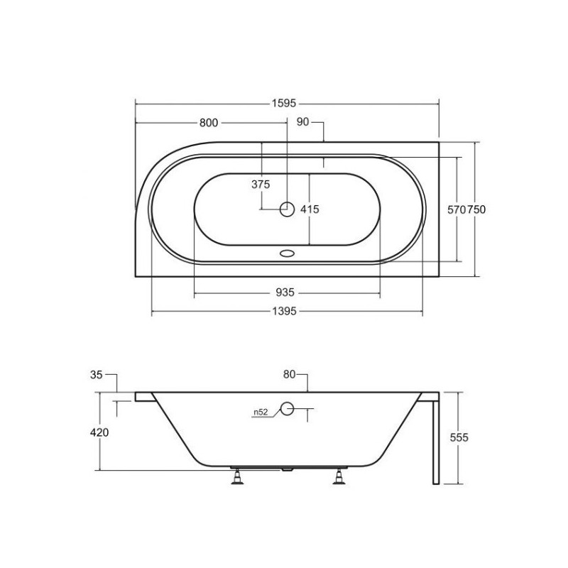 Besco wanna asymetryczna Avita lewa 160x75 z czarną obudową, syfonem i nóżkami