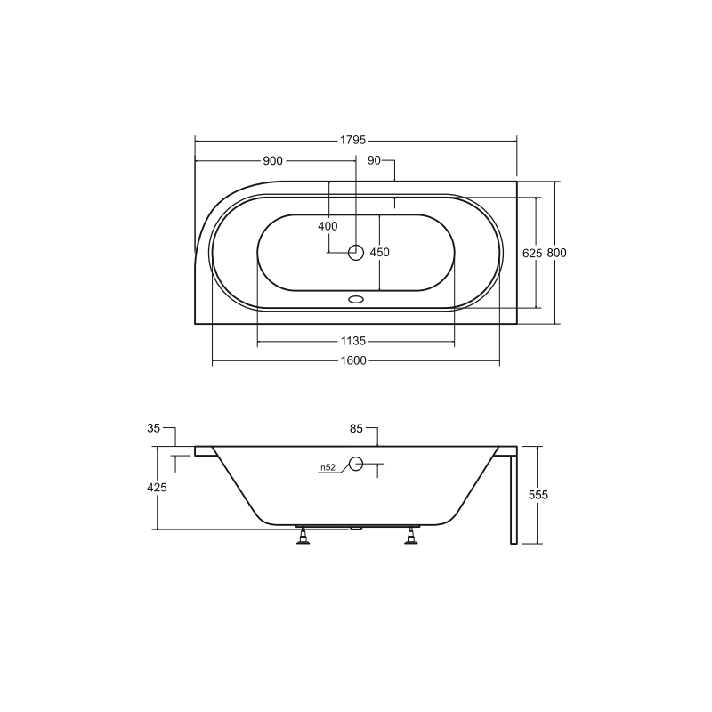 Besco wanna asymetryczna Avita lewa 180x80 z czarną ryflowaną obudową, czarnym syfonem i nóżkami