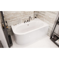Besco wanna asymetryczna Avita prawa 150x75 z białą obudową, syfonem i nóżkami