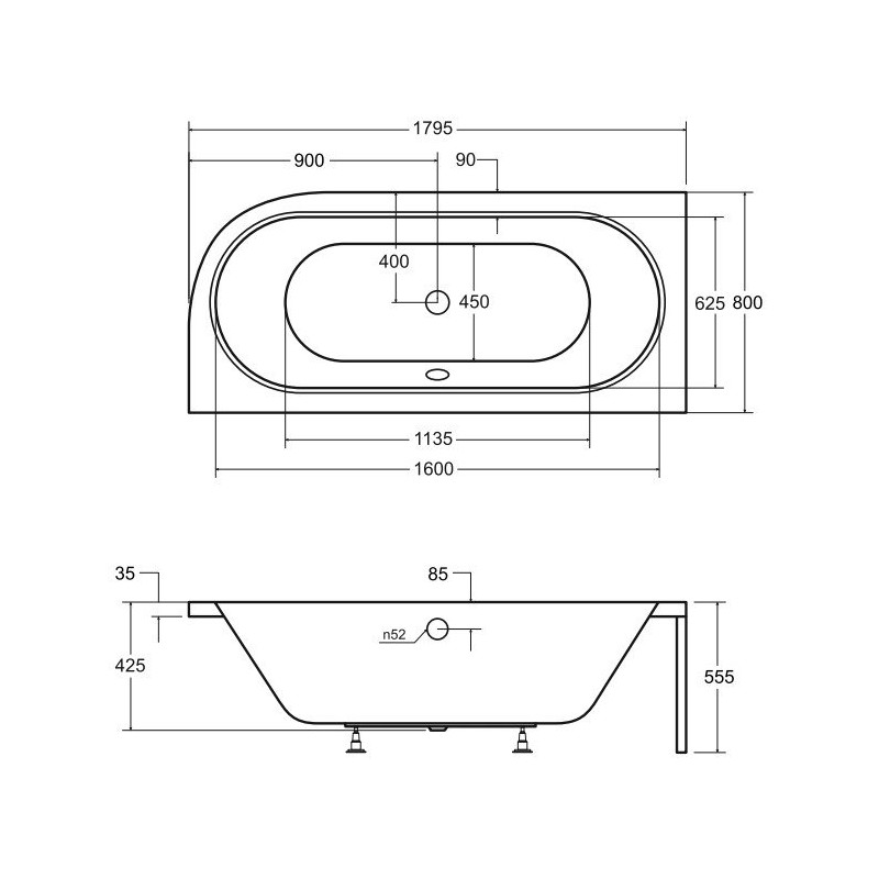 Besco wanna asymetryczna Avita prawa 180x80 z czarną obudową, syfonem i nóżkami