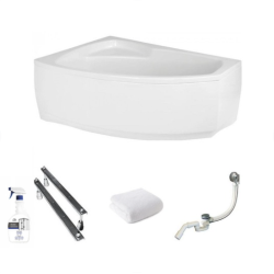 Polimat wanna prostokątna Frida lewa 150x100 z białą obudową, syfonem i nóżkami