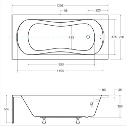 Besco wanna prostokątna Aria 140x70 z syfonem chrom i nóżkami