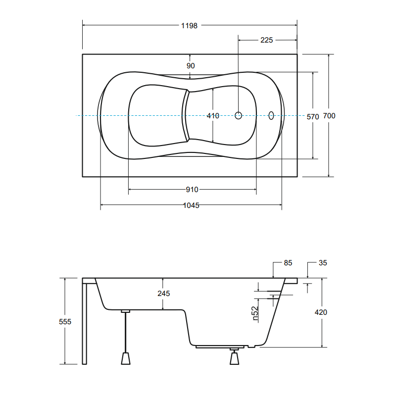 Besco wanna dla niepełnosprawnych Aria Rehab 120x70 z syfonem chrom i nóżkami