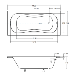 Besco wanna prostokątna Aria ProSafe 150x70 z syfonem chrom i nóżkami