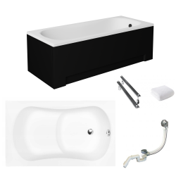 Besco wanna dla niepełnosprawnych Aria Rehab 120x70 z czarną obudowa, syfonem chrom i nóżakmi