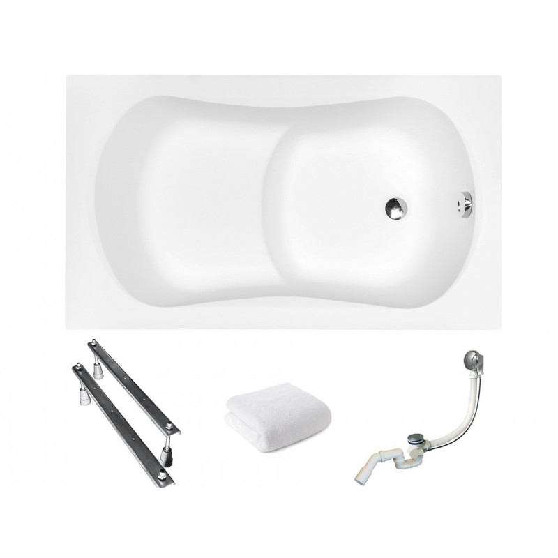 Besco wanna dla niepełnosprawnych Aria Rehab 120x70 z czarną obudowa, syfonem chrom i nóżakmi