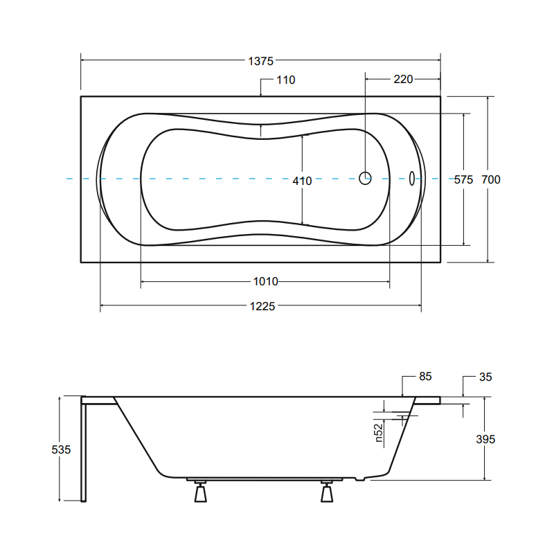 Besco wanna prostokątna Aria Plus 140x70 z czarną obudową, syfonem chrom i nóżkami