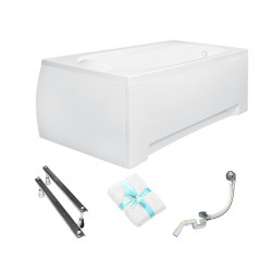 Besco wanna prostokątna Bona 140x70 z białą obudową, syfonem chrom i nóżkami