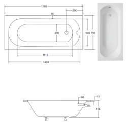 Besco wanna prostokątna Intrica 160x75 z syfonem chrom i nóżkami