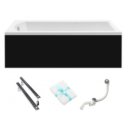 Besco wanna prostokątna Shea 150x70 z czarną obudową, syfonem i nóżkami