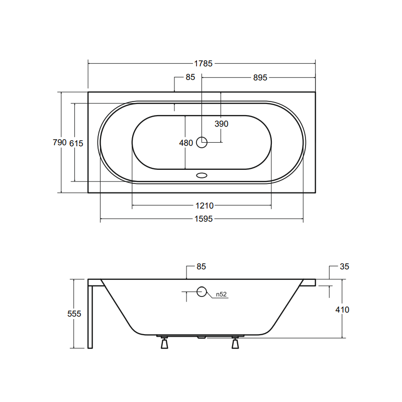 Besco wanna prostokątna Vitae 180x80 z syfonem chrom i nóżkami