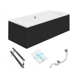 Besco wanna prostokątna Vitae 160x75 z czarną obudową, syfonem chrom i nóżkami